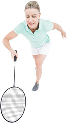 Smiling badminton player holding racket