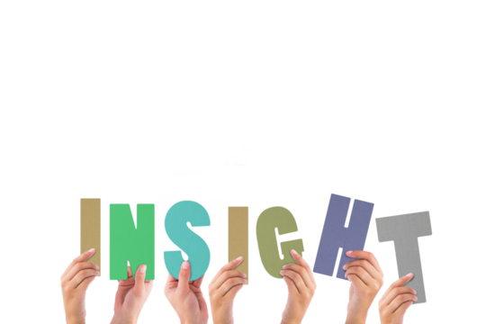 Cropped hands holding colorful word insight