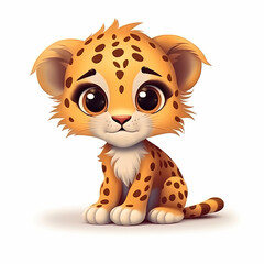 Baby Cheetah Cartoon Isolated On White Background. Generative AI