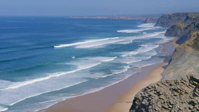 Aerial view over the west coast of the Algarve, Portugal