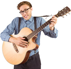 Naklejka premium Geeky hipster playing the guitar 