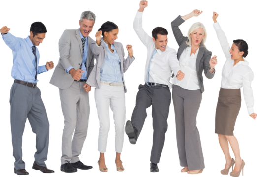 Business people cheering in office