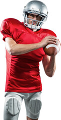 Confident American football player in red jersey holding ball © vectorfusionart