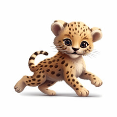 Fototapeta na wymiar Baby Cheetah Cartoon Isolated On White Background. Generative AI