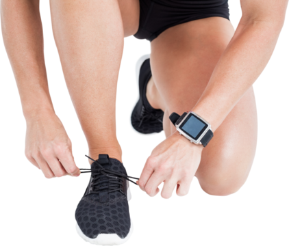  Female athlete tying her shoelace
