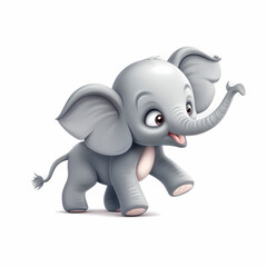 Baby Elephant Cartoon Isolated On White Background. Generative AI