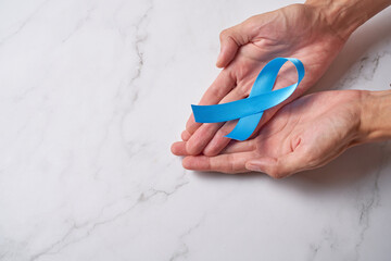 Blue ribbon for the awareness campaign for the world day against prostate cancer.