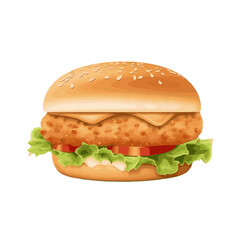 chickenburger with salad, cheese and tomatoes icon/vector