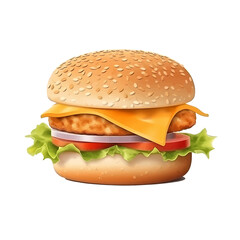 big chickenburger with salad, cheese and tomatoes icon/vector
