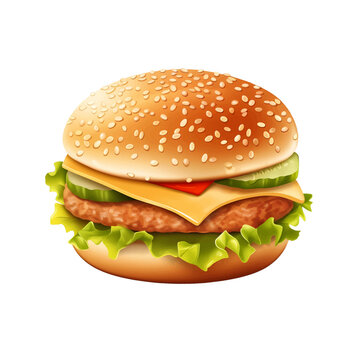 chickenburger with salad, cheese, cucumbers icon/vector