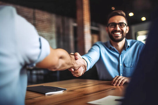 Business Bewerbungsgespräch Handschlag oder Hände schütteln - Thema Bewerbungsgespräch, Deal, Vertrag oder Karriere - Generative AI