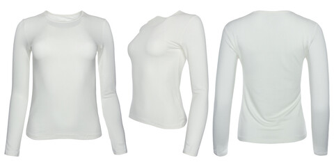 Image of a lady's full sleeves t-shirt on a white background in three angles