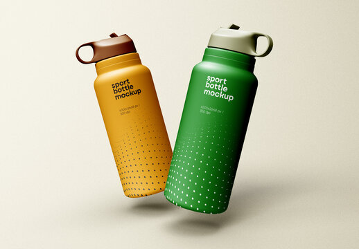 Sport Bottle Mockup Set &ndash; Realistic Two Bottle Presentation for Outdoor Activities, Gym, and Eco Branding