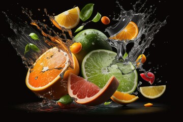 Citrus fruits with water splash, isolated on black background © Олег Фадеев