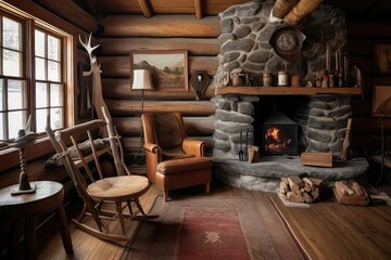 Fototapeta na wymiar Cabin Coziness: A Rustic Living Room Retreat with a Touch of Wilderness 4. Generative AI