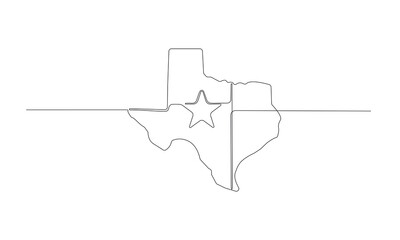 One line texas map isolated on white background. map icon continuous line sketch. Vector illustration