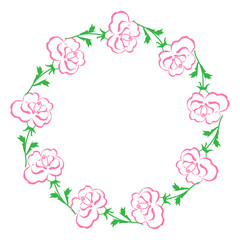 vector illustration wreath of pink doodle roses - round frame