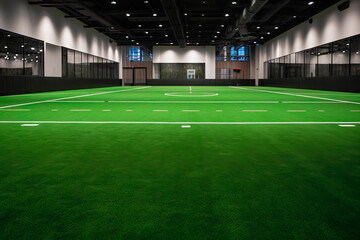 Empty grass sport field indoor cafe for sport soccer and tennis training, Generative AI - 592300742