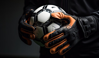 Goalkeeper Hands holding Soccerball closed up shot, Generative AI