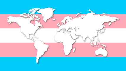 Illustration of Transgender pride flag with a world map