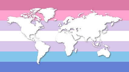 Illustration of Bigender pride flag with a world map