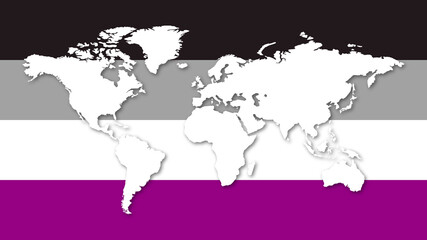 Illustration of Asexual pride flag with a world map