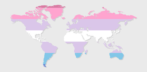 Bigender pride flag in a shape of World map. Flag of gay, transgender, bisexual, lesbian etc. Pride concept