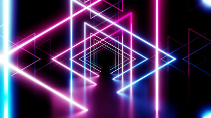 Neon Line Tunnel glowing Fluorescent light corridor stage 3D illustration background