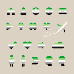 Aromantic pride flag, lgbt rights icons and symbols. Homosexual love and flag illustration.