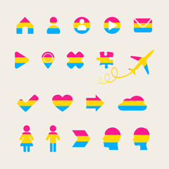 Pansexuality pride flag, lgbt rights icons and symbols. Homosexual love and flag illustration.