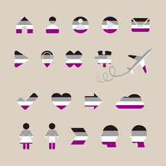 Asexual pride flag, lgbt rights icons and symbols. Homosexual love and flag illustration.