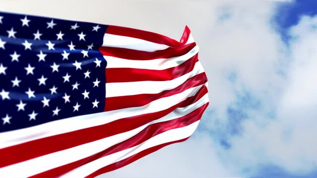American flag close up. Waving USA Flag, cloudy sky background, Time-lapse effect. US Flag, 3D 4K Slow Motion Video