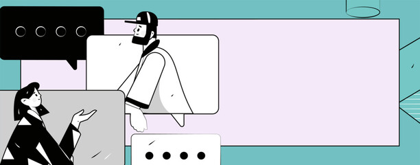 Virtual characters social communication concept business flat vector hand drawn illustration
