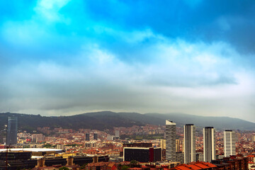 Fototapeta na wymiar Panorama of the city of Bilbao, view of the San Mames Stadium, Basque Country, Spain.
