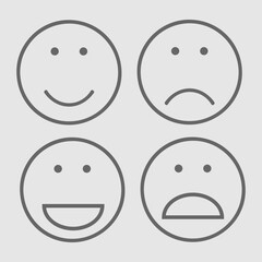 Emoticon set. Black and white smile and sad face. Outline simple isolated pictogram.