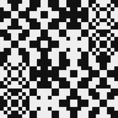 Black and white pattern, abstract seamless fashion trend pattern fabric textures, pixel art vector monochrome illustration. Design for web and mobile app.
