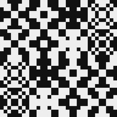 Black and white pattern, abstract seamless fashion trend pattern fabric textures, pixel art vector monochrome illustration. Design for web and mobile app.