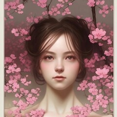 Obraz na płótnie Canvas portrait of a woman with pink flowers
