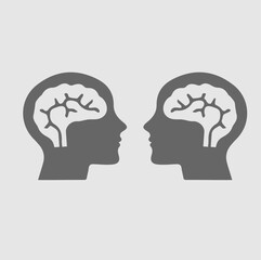 Head with brain vector icon. To heads with brain. Simple isolated illustration.