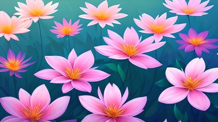 Fototapeta premium Pink flowers on a green field, generative AI