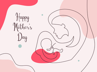 Abstract mother and baby continuous line art. Hand drawn illustration for International Mothers day.