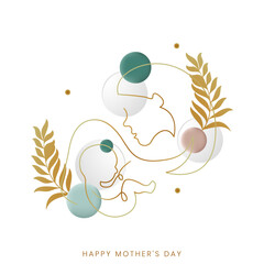 Happy Mothers Day greeting card design vector illustration of one line art style.
