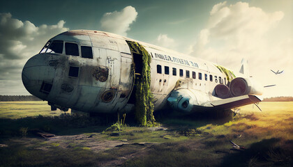 Abandoned aircraft in rain forest