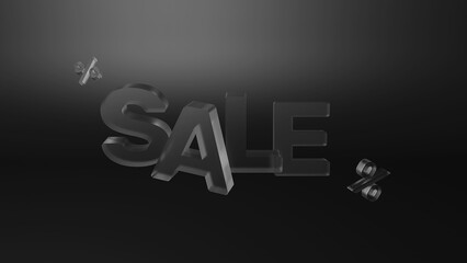 sale banner glass black background with percent minimalistic