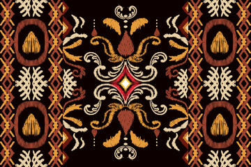 Ikat embroidery on black background.geometric ethnic oriental pattern traditional.Aztec style abstract vector illustration.
