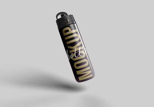 Dynamic Sport Water Bottle Mockup &ndash; Floating Realistic Design for Athletic Branding and Fitness Promotions