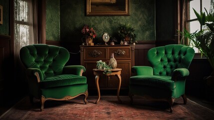 Room with green chairs, interior, design
