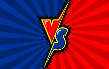 Comic VS or Versus screen design template. Vector headline red against blue. 