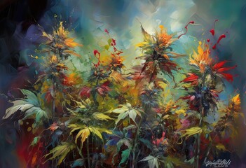 Fototapeta na wymiar Marijuana plant illustration, ai generative, psychedelic