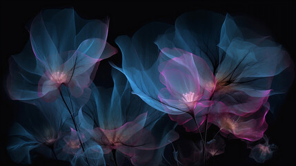 Abstract diaphanous ethereal flowers. Generative AI.